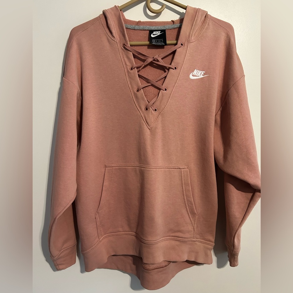 Nike Women's V-Neck Lace-Up Sweater in Pink